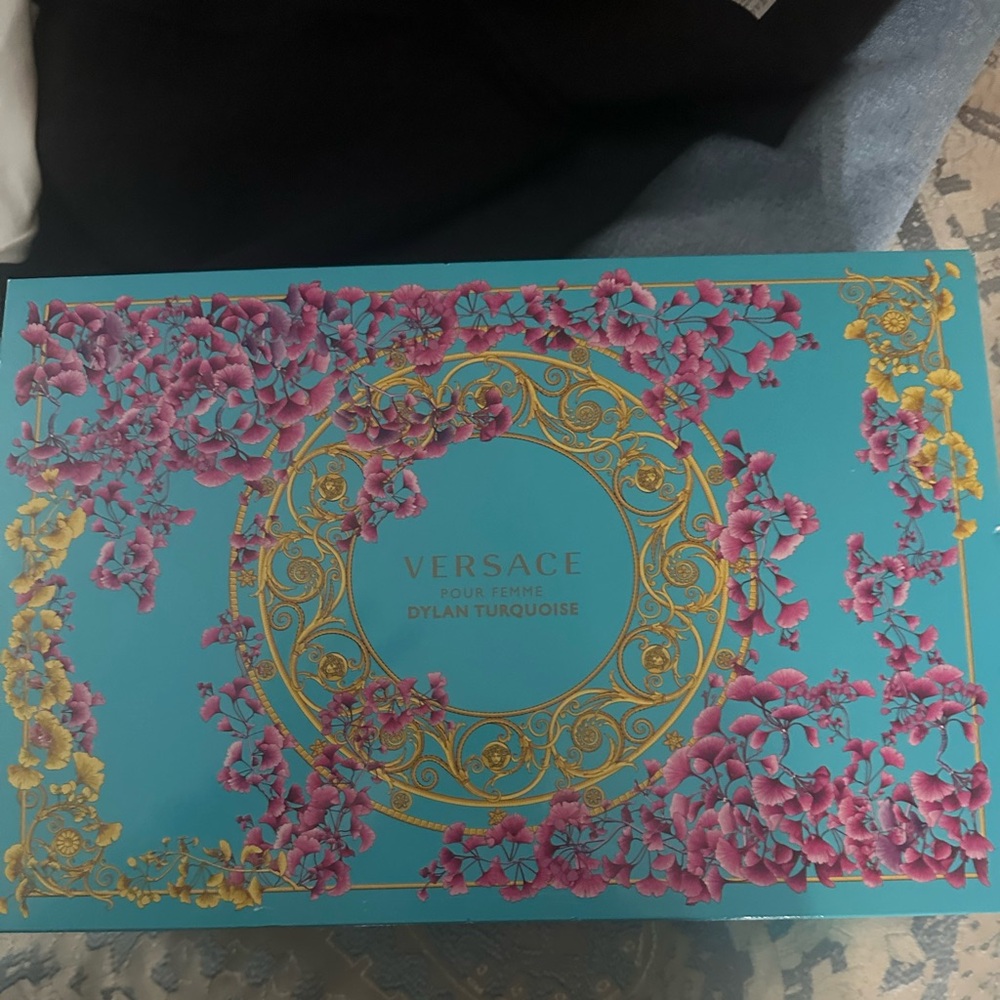 Versace Turquoise Box with Pink and Gold Accents